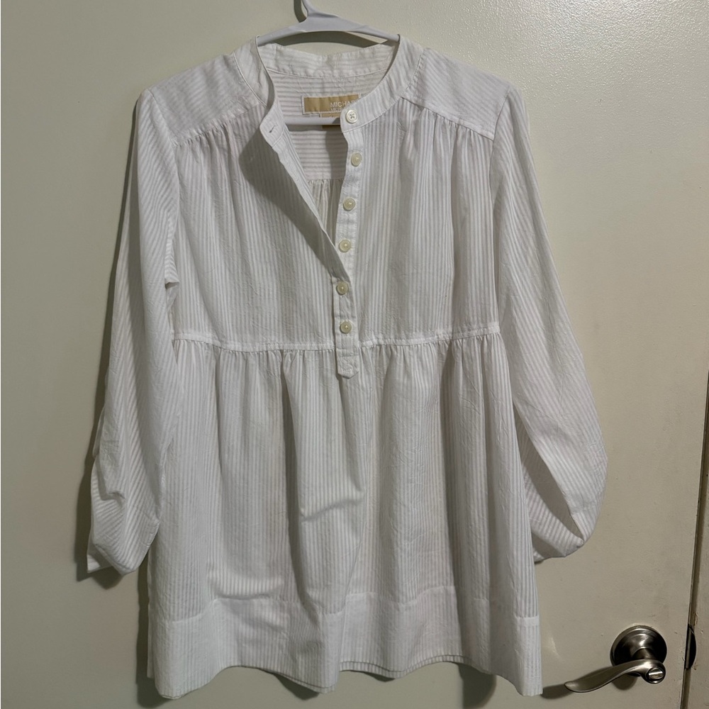 Michael Kors White Pinstripe Button-Front Top